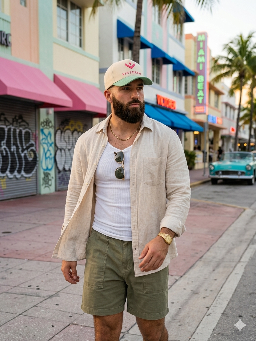 Beige & Green Cap